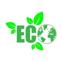 Eco friendly icon with green leaves and globe vector