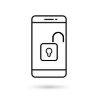 Mobile phone flat design with unlock padlock icon. vector