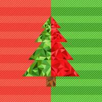Triángulo geométrico abstracto low poly art style tarjeta de felicitación de árbol de navidad verde y rojo, diseño poligonal para folleto, revista, cartel, folleto, impresión, anuncio, icono, vector
