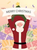 plantilla de tarjetas de navidad con personaje de dibujos animados de santa claus vector