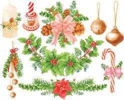 Christmas wreath decoration elements illustrations watercolor styles vector