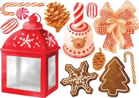 elementos de decoración navideña ilustraciones estilos de acuarela vector
