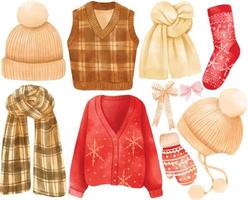 Christmas clothes elements illustrations watercolor styles vector