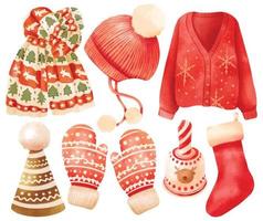 elementos de ropa de navidad ilustraciones estilos de acuarela vector