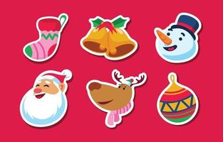 Flat Christmas Stickers Set vector