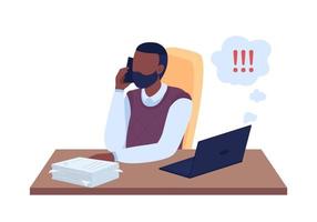 Man distracted from work semi flat color vector character. Sitting figure. Full body person on white. Procrastination isolated modern cartoon style illustration for graphic design and animation