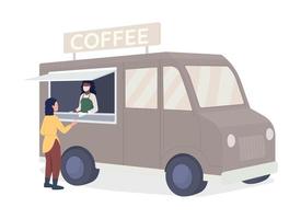 comprando café de van carácter vectorial de color semi plano. figuras parlantes. personas de cuerpo entero en blanco. actividad de otoño aislada ilustración de estilo de dibujos animados moderno para diseño gráfico y animación vector