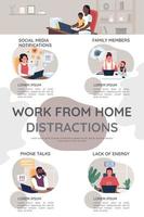 Work from home distractions flat color vector infographic template. Poster with text, PPT page concept design with cartoon characters. Creative data visualization. Info banner idea