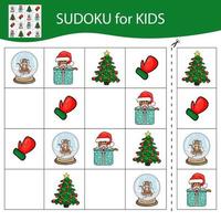 juego de sudoku para niños con imágenes. Feliz navidad y próspero año nuevo. el tigre es un símbolo del año nuevo chino con elementos navideños. vector. vector