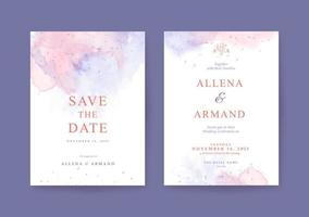 Set of wedding invitation template with beautiful watercolor background vector