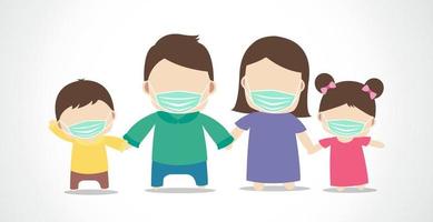 Family wearing with protective mask, prevention spread coronavirus covid 19. vector illustration