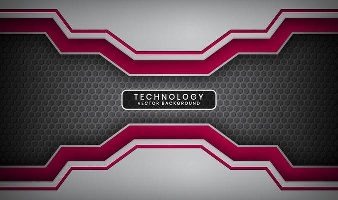 Abstract 3D silver and red technology background overlap layers on dark space with metallic lines decoration. Modern template element future style concept for flyer, banner, brochure, or landing page