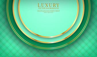 Abstract 3D green luxury background overlap layers on dark space with golden circles effect decoration. Modern template element future style concept for flyer, card, cover, brochure, or landing page vector