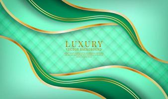 Abstract 3D green luxury background overlap layers on dark space with golden waves effect decoration. Modern template element future style concept for flyer, card, cover, brochure, or landing page vector