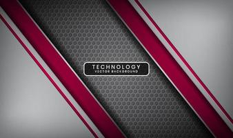 Abstract 3D silver and red technology background overlap layers on dark space with metallic lines decoration. Modern template element future style concept for flyer, banner, brochure, or landing page vector