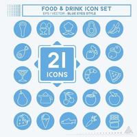 Conjunto de iconos de comida y bebida - estilo ojos azules vector