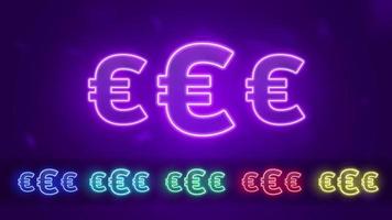 Set of neon euro icon. Neon euro sign.  Vector illustration.