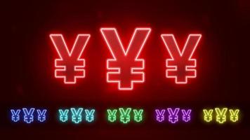 Set of neon yuan icon. Glowing yuan and yen money sign. Vector illustration.