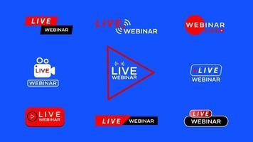 Live Webinar sign set. Live Webinar button, icon, emblem, label. Vector illustration