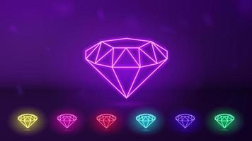 Set of diamond neon icon. Diamond glowing icon, vector illustration.