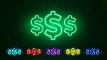 Dollar neon sign. Set of Glowing neon dollar sign. Vector illustration in neon style.