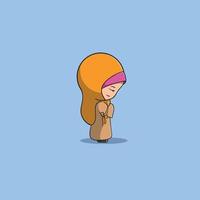 Girl praying for thanksgiving greeting vector icon illustration has seen from the side using hijab