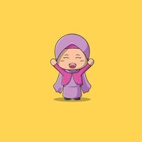 niña feliz, ilustración de icono de vector de definición de acción de gracias. estilo de dibujos animados plana con hijab