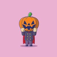 Dracula using pumpkins helmet Halloween illustration realistic vector icon. Flat Cartoon Style Suitable for Web Landing Page, Banner, Flyer, Sticker, Card