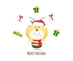 Cute baby santa costume with gift for merry christmas illustration set Premium Vector