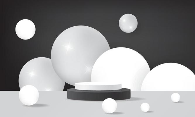 abstract black white 3d podium mockup tropical minimal stage luxury product vector illustation design