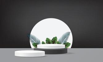 abstract black white 3d podium mockup tropical minimal stage luxury product vector illustation design