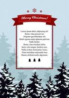 Beautiful Christmas vertical design in retro style with Christmas trees and lettering. Place for text. Vector illustration with hand drawn elements.