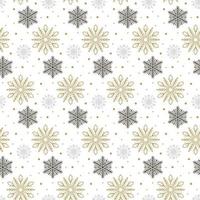 patrón sin fisuras con copos de nieve dorados, negros y grises aislados sobre fondo blanco. diseño navideño. podría usarse para papel de regalo, estampados, telas, textiles, diseño web vector