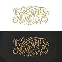 November vintage typography. Golden lettering on white and black background. Vector template for banner, greeting card, poster, print design. Banner in retro style.