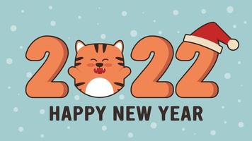 Tiger is the Chinese symbol of the New Year 2022. Happy New Year. 2022. Card design, greeting card invitation with tiger hair texture. New Year banner for congratulations. Vector illustration.