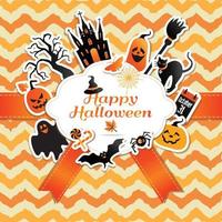 Halloween frame with stickers of celebration symbols. vector