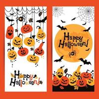 Halloween background banners of cheerful pumpkins with moon. vector