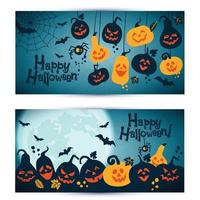 Fondo de Halloween de calabazas alegres con luna. conjunto de banners vector
