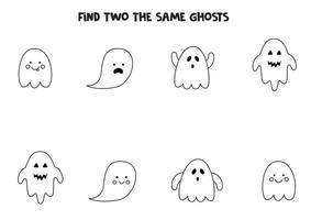 Find two identical Halloween ghosts. Educational game for preschool children. vector