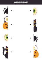 emparejar partes de imágenes de halloween. juego de lógica para niños. vector