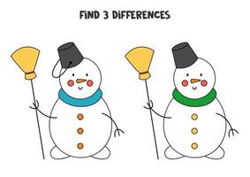 Find 3 differences between two cartoon snowmen. vector