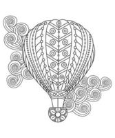 Hot air balloons in floral style. Adult coloring page vector