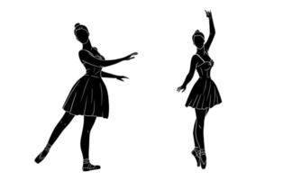 Ballerina in dress and pointe shoes. Silhouette. Dancer. vector