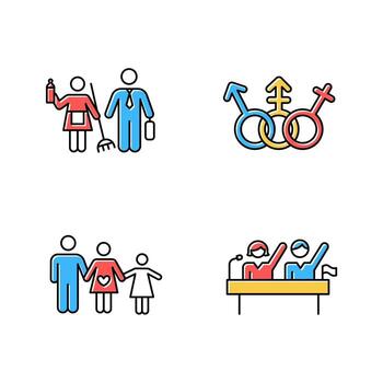 Gender equality color icons set vector