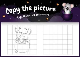 copy the picture kids game and coloring page with a cute koala using halloween costume vector