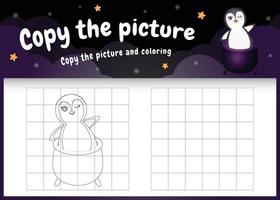 copy the picture kids game and coloring page with a cute penguin using halloween costume vector