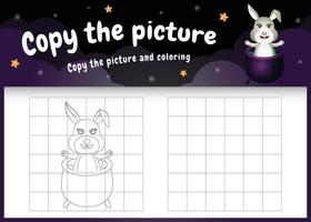 copy the picture kids game and coloring page with a cute rabbit using halloween costume vector