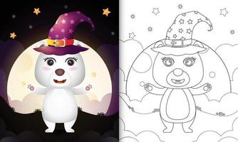 coloring book with a cute cartoon halloween witch polar bear front the moon vector