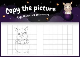 copy the picture kids game and coloring page with a cute rhino using halloween costume vector