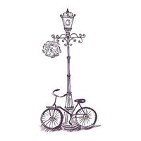 Vector hand drawn illustration of city bicycle in ink hand drawn style